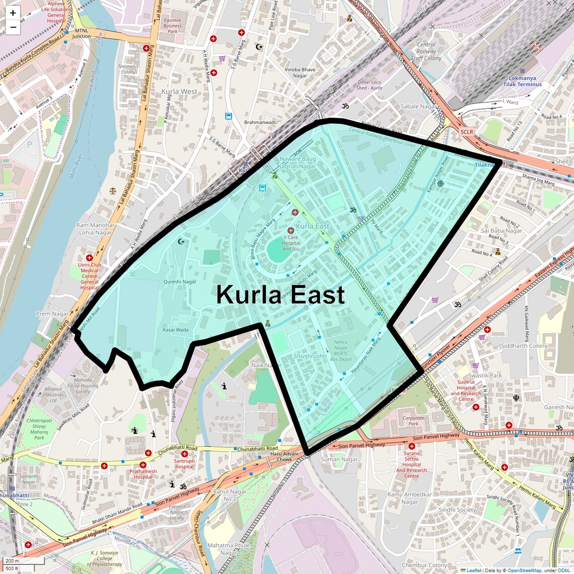 Location Map of Kurla East, Mumbai