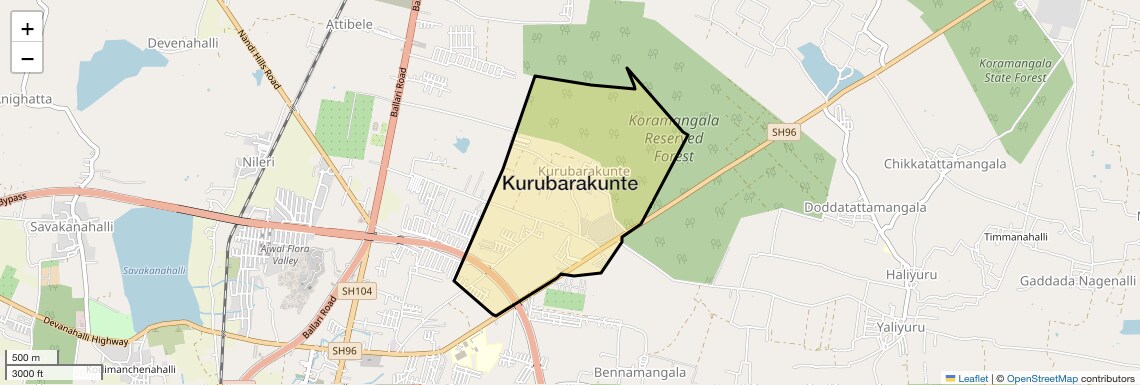Location Map of Kurubarakunte, Bangalore