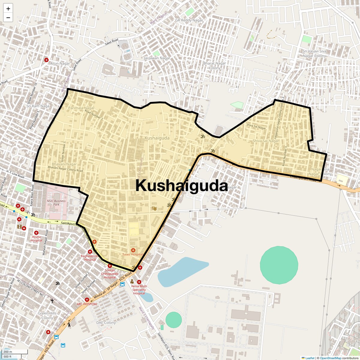 Location Map of Kushaiguda, Hyderabad