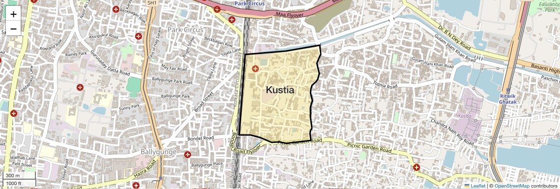 Location Map of Kustia, Kolkata