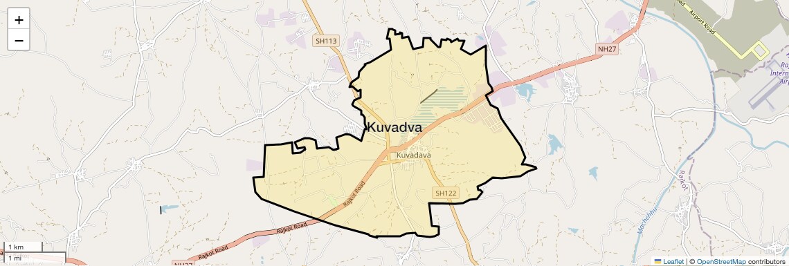 Location Map of Kuvadva, Rajkot