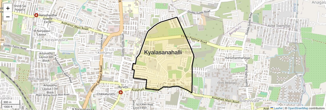 Location Map of Kyalasanahalli, Bangalore