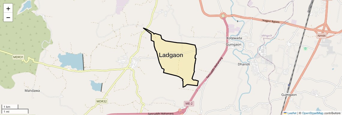 Location Map of Ladgaon, Nagpur