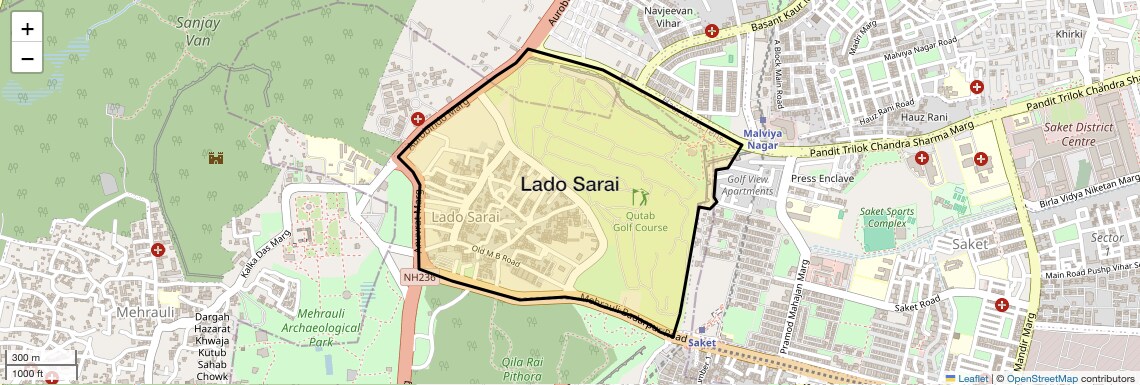 Location Map of Lado Sarai, Delhi