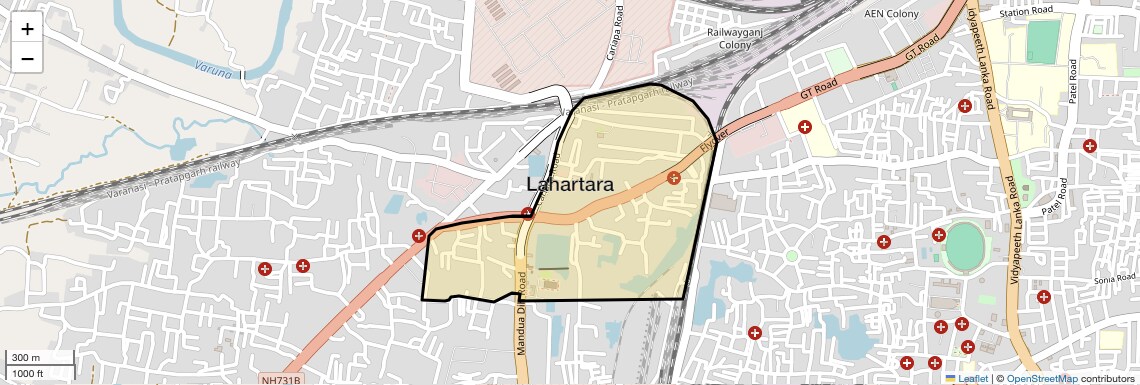 Location Map of Lahartara, Varanasi