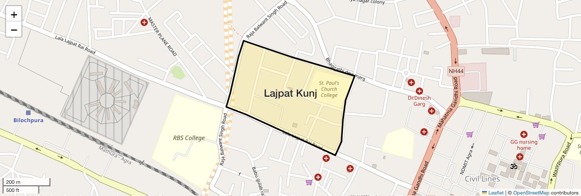 Location Map of Lajpat Kunj, Agra
