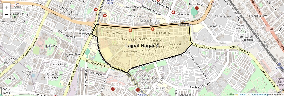 Location Map of Lajpat Nagar 4, Delhi