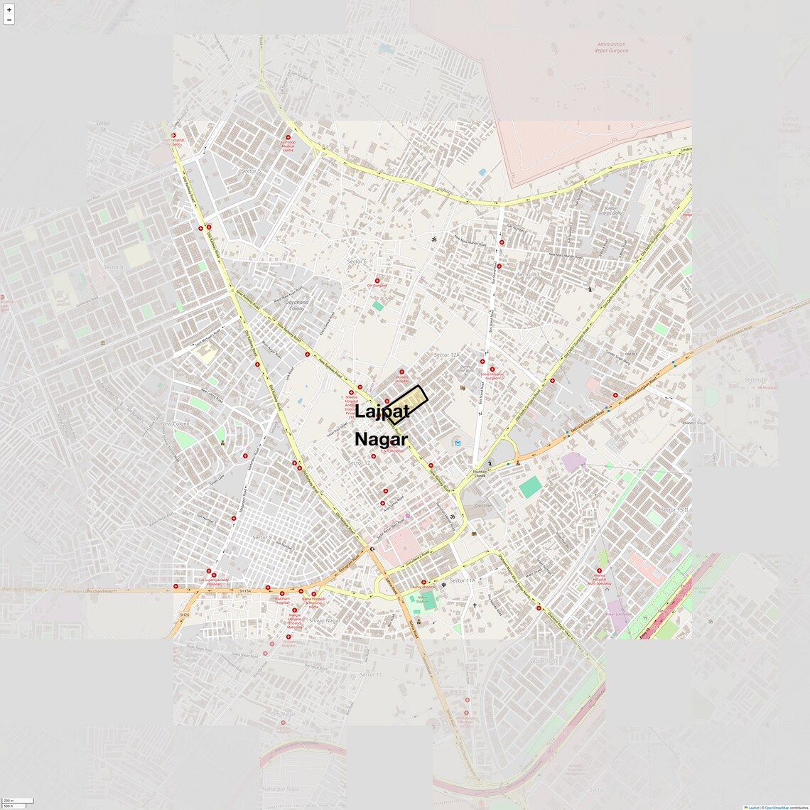 Location Map of Lajpat Nagar, Gurgaon