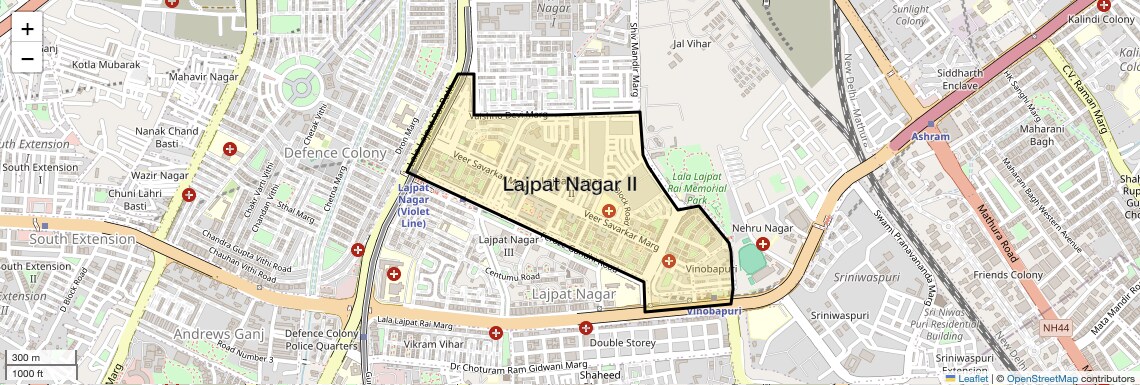 Location Map of Lajpat Nagar II, Delhi