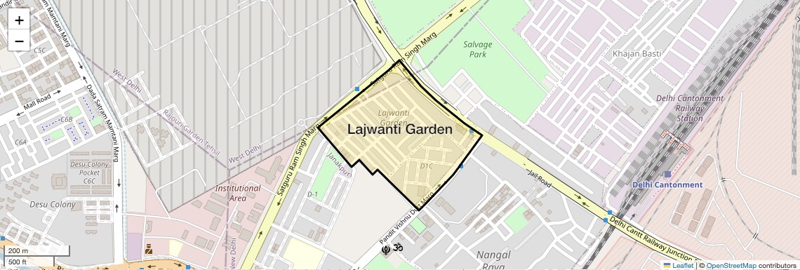 Location Map of Lajwanti Garden, Delhi