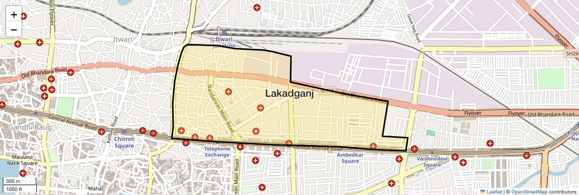 Location Map of Lakadganj, Nagpur