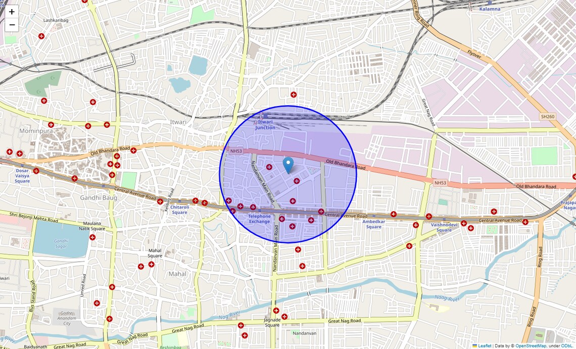Location Map of Lakadganj, Nagpur
