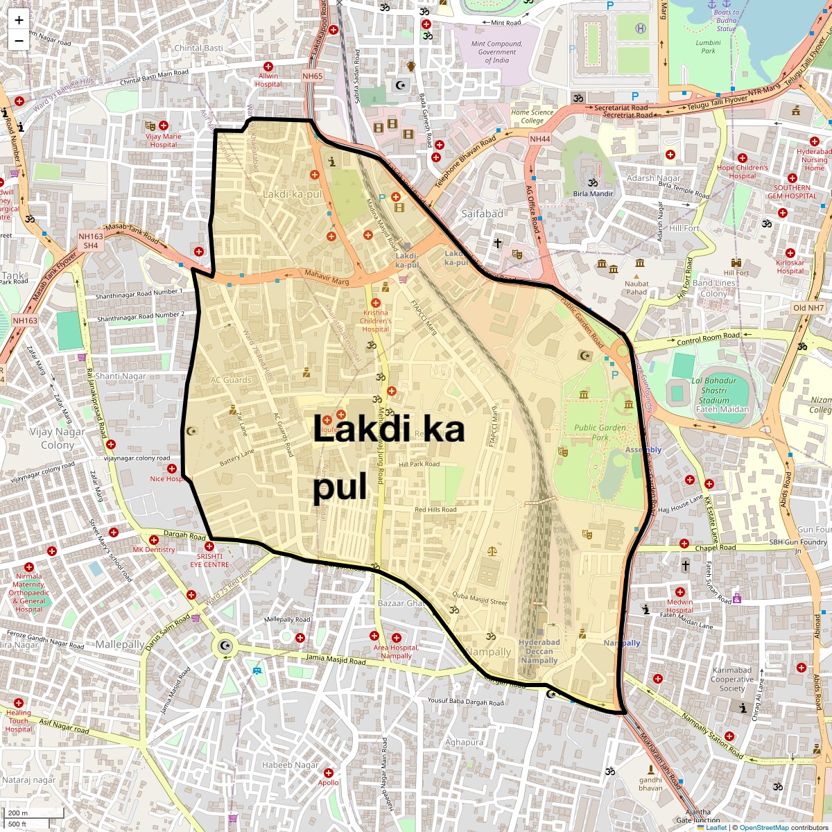 Location Map of Lakdi ka pul, Hyderabad