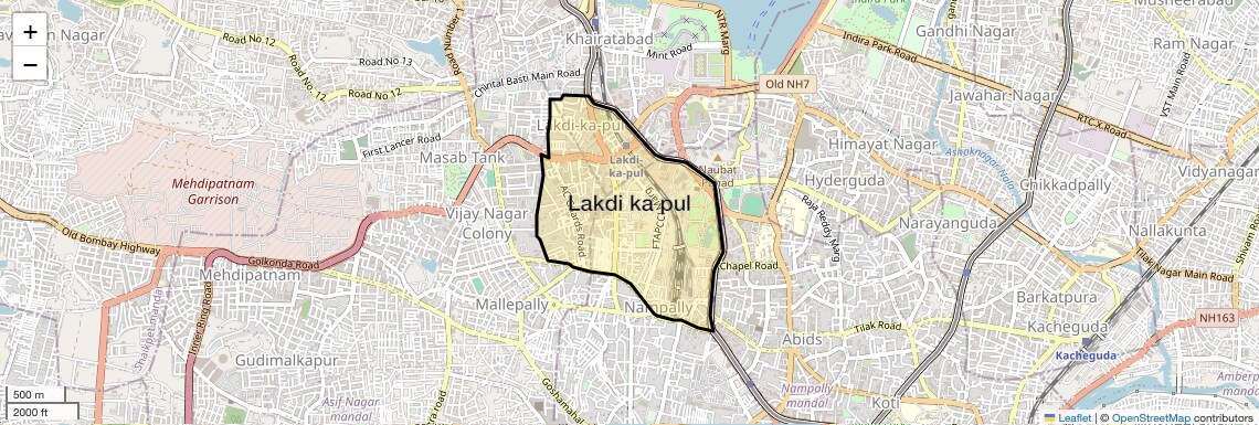 Location Map of Lakdi ka pul, Hyderabad