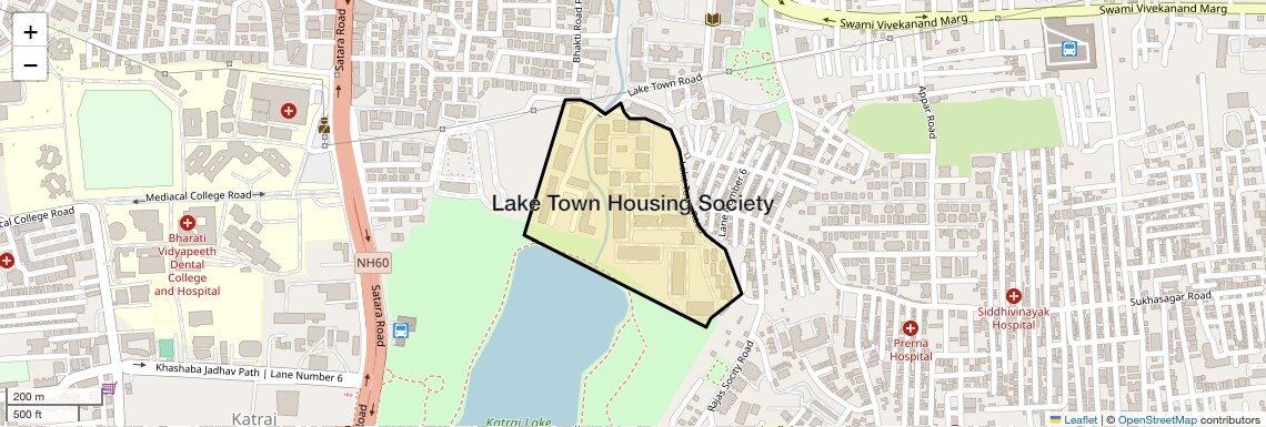Location Map of Lake Town Housing Society, Pune
