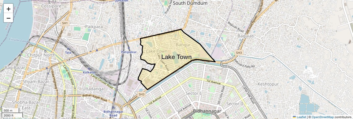 Location Map of Lake Town, Kolkata