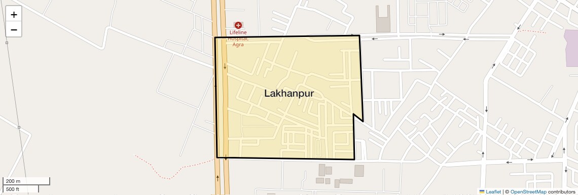 Location Map of Lakhanpur, Agra