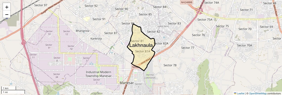 Location Map of Lakhnaula, Gurgaon