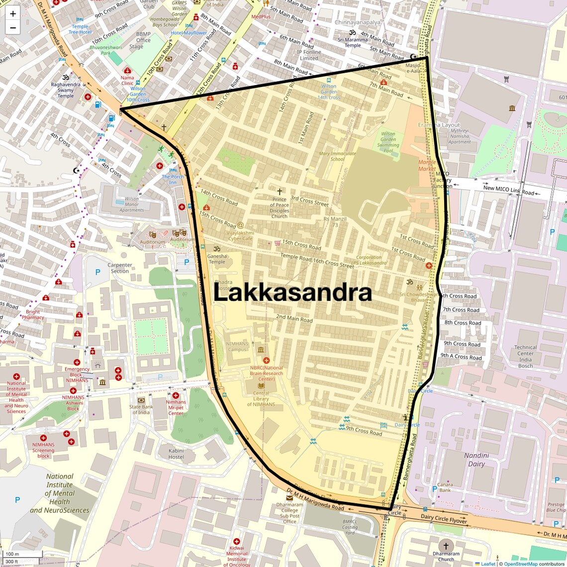 Location Map of Lakkasandra, Bangalore