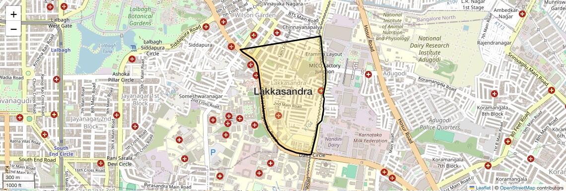 Location Map of Lakkasandra, Bangalore