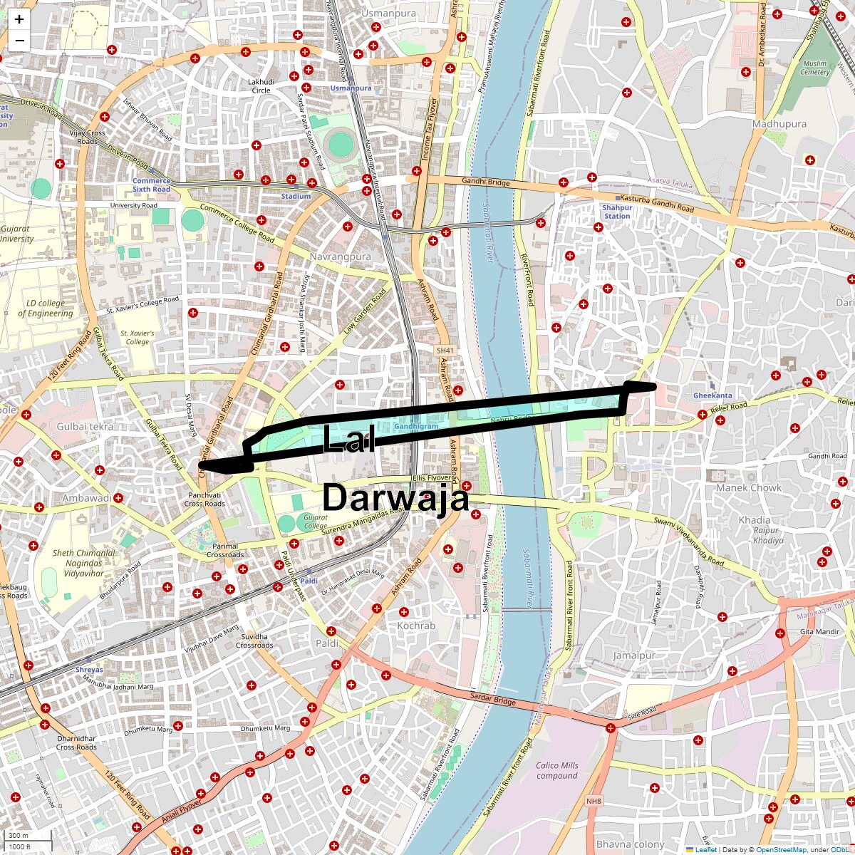 Location Map of Lal Darwaja, Ahmedabad