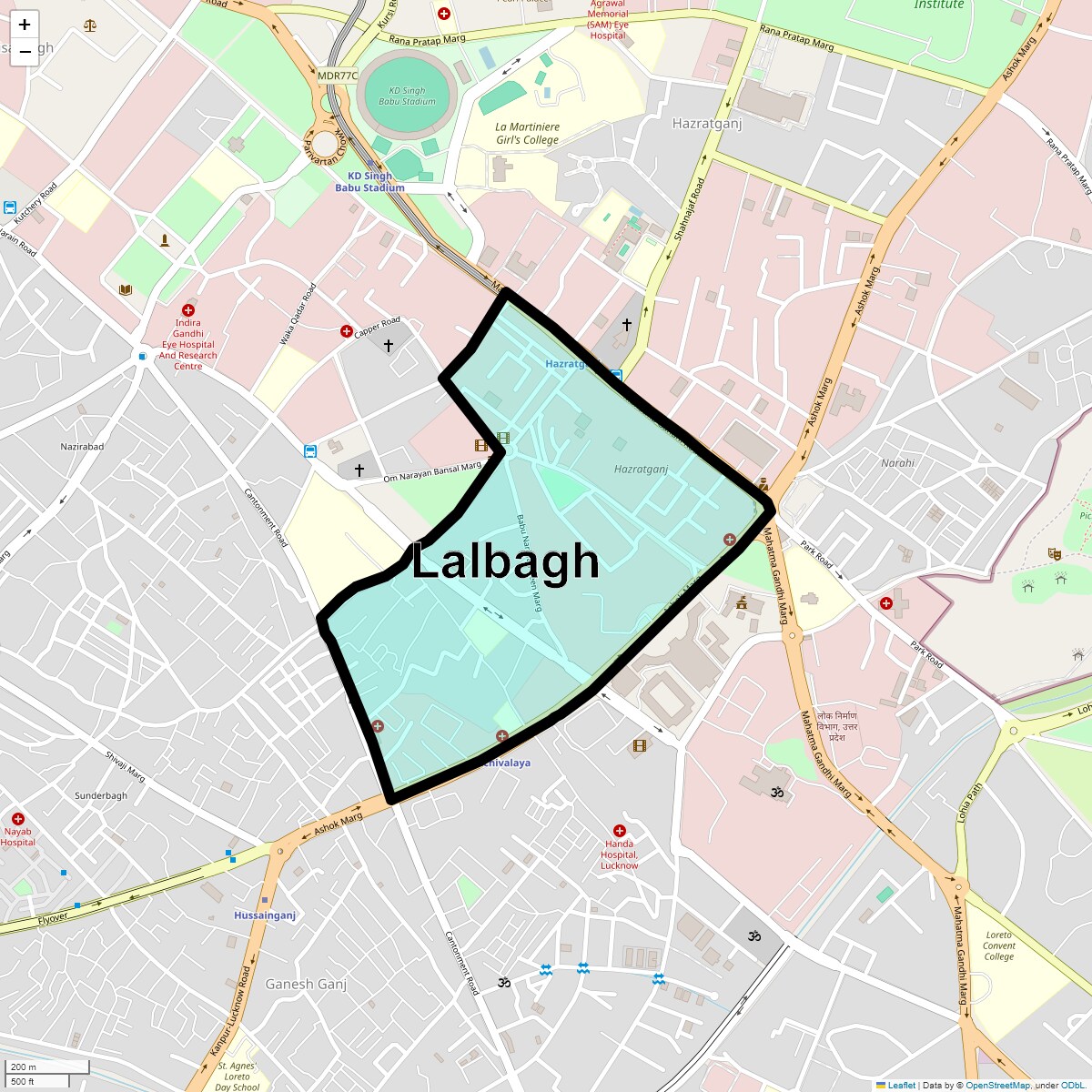 Location Map of Lalbagh, Lucknow