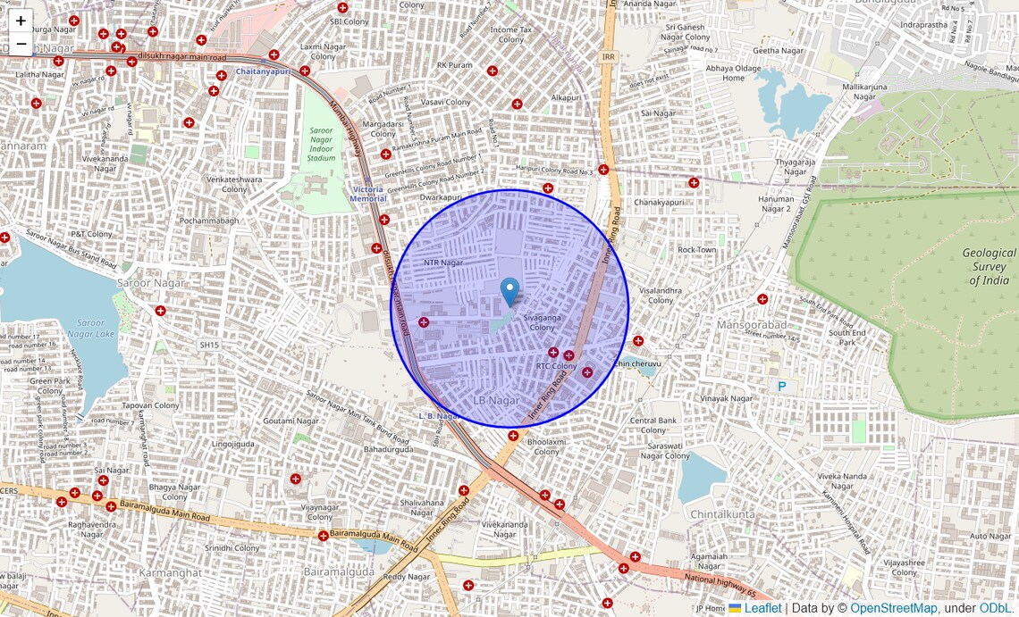 Location Map of Lalbahadur Nagar, Hyderabad