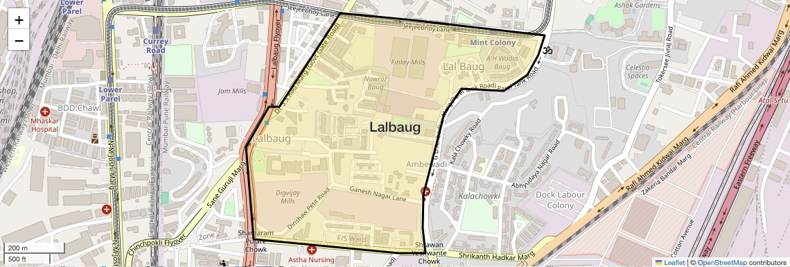 Location Map of Lalbaug, Mumbai