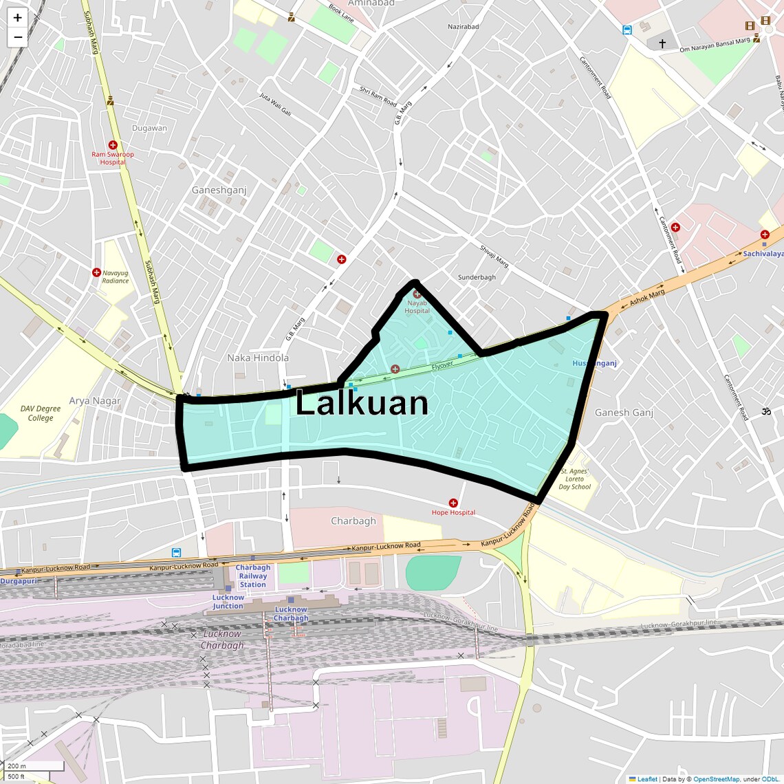 Location Map of Lalkuan, Lucknow