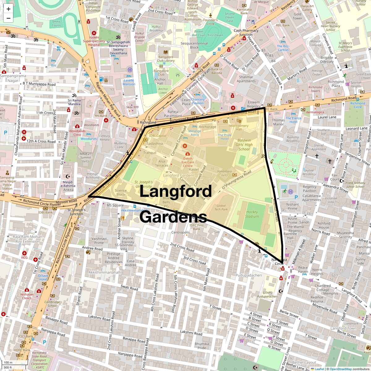 Location Map of Langford Gardens, Bangalore