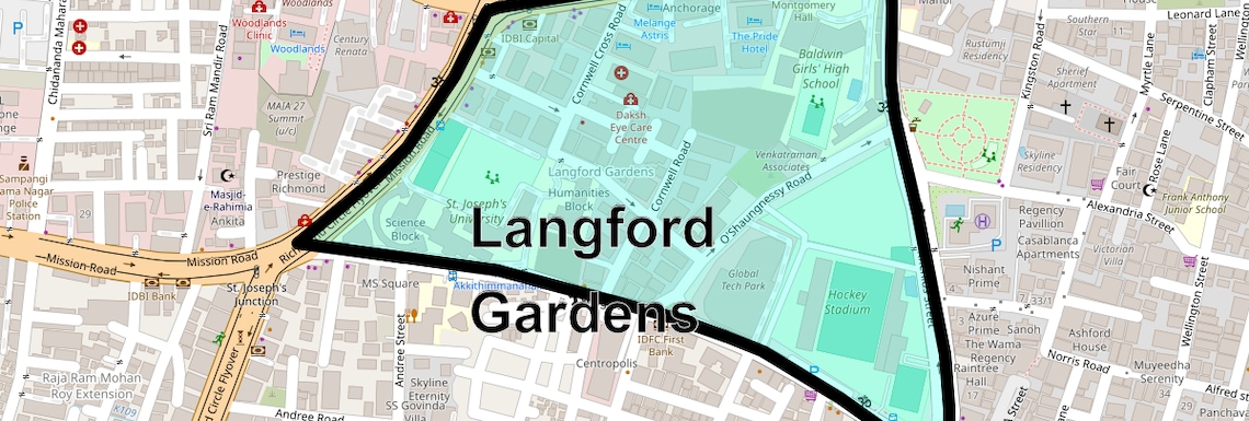 Location Map of Langford Gardens, Bangalore