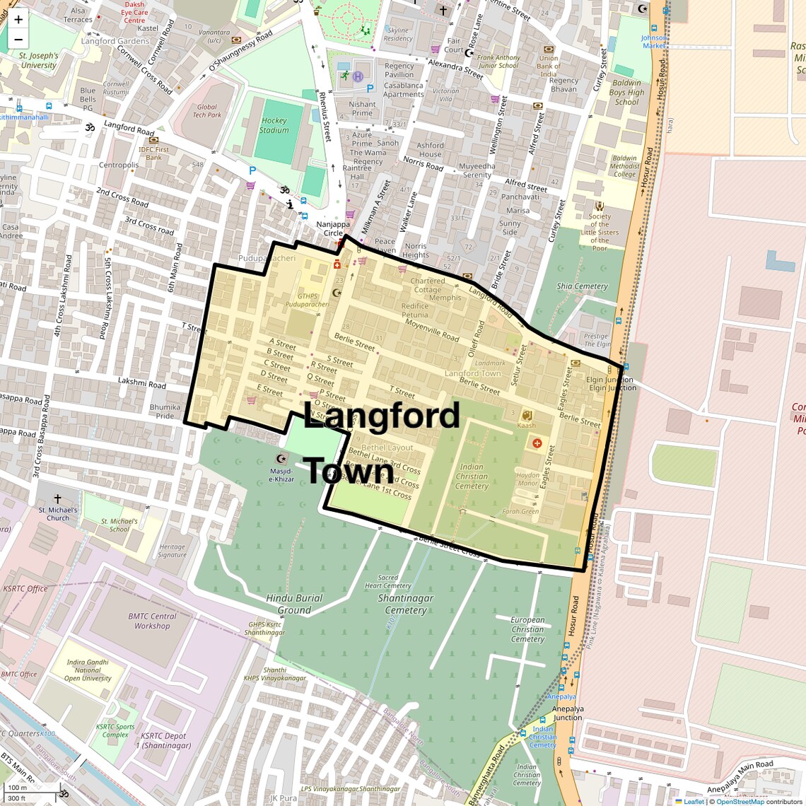 Location Map of Langford Town, Bangalore