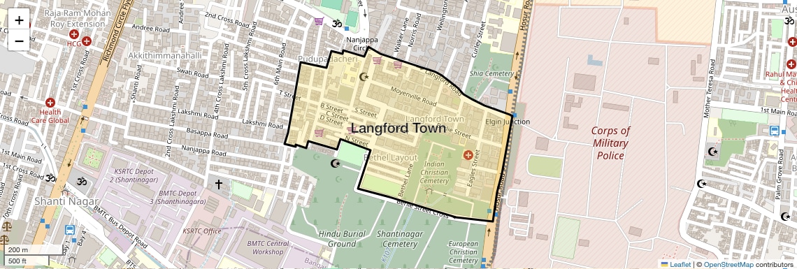 Location Map of Langford Town, Bangalore