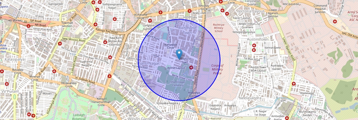 Location Map of Langford Town, Bangalore