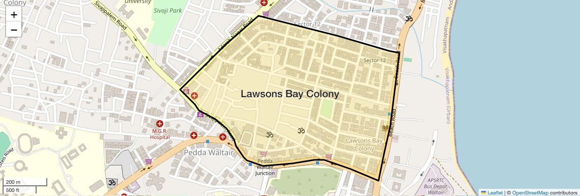 Location Map of Lawsons Bay Colony, Vizag