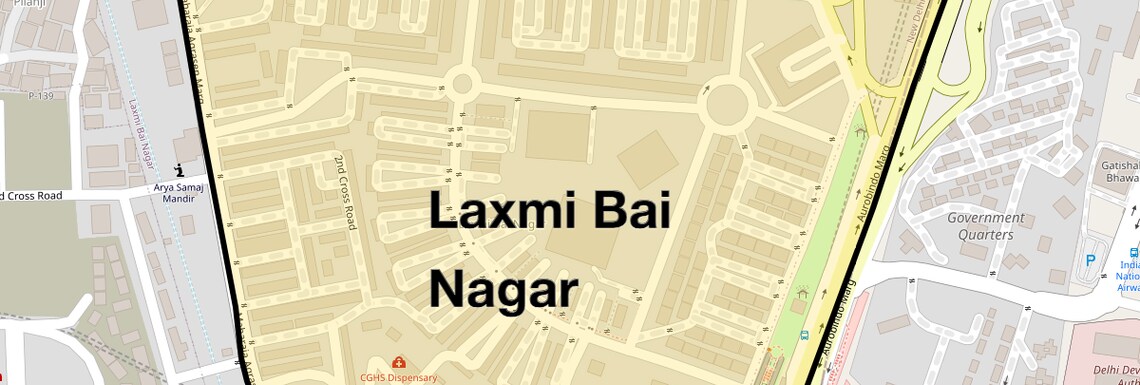 Location Map of Laxmi Bai Nagar, Delhi