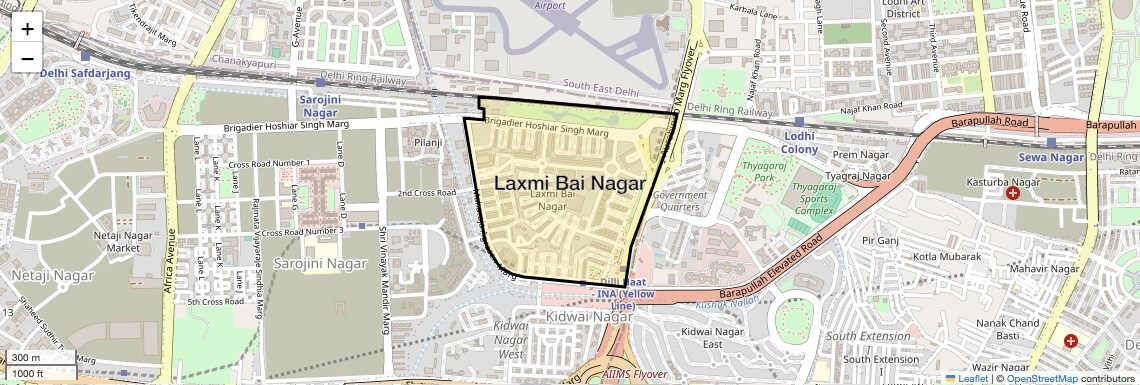Location Map of Laxmi Bai Nagar, Delhi