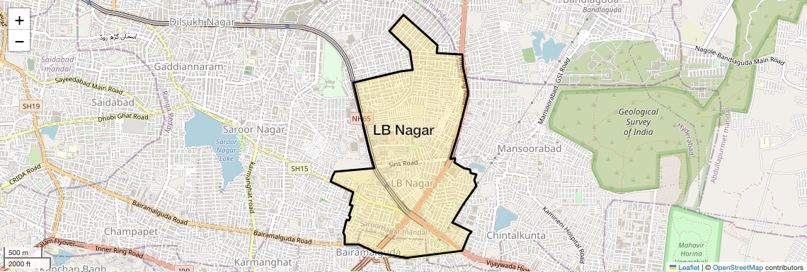 Location Map of LB Nagar, Hyderabad