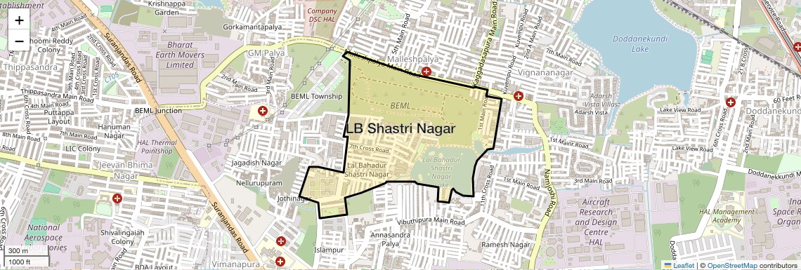 Location Map of LB Shastri Nagar, Bangalore