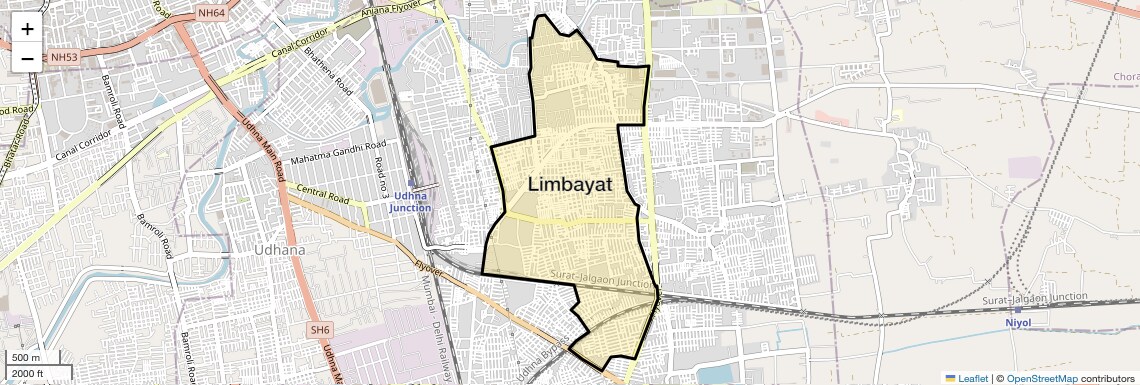 Location Map of Limbayat, Surat