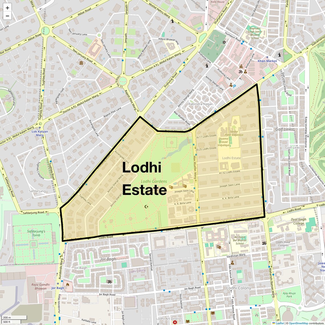 Location Map of Lodhi Estate, Delhi