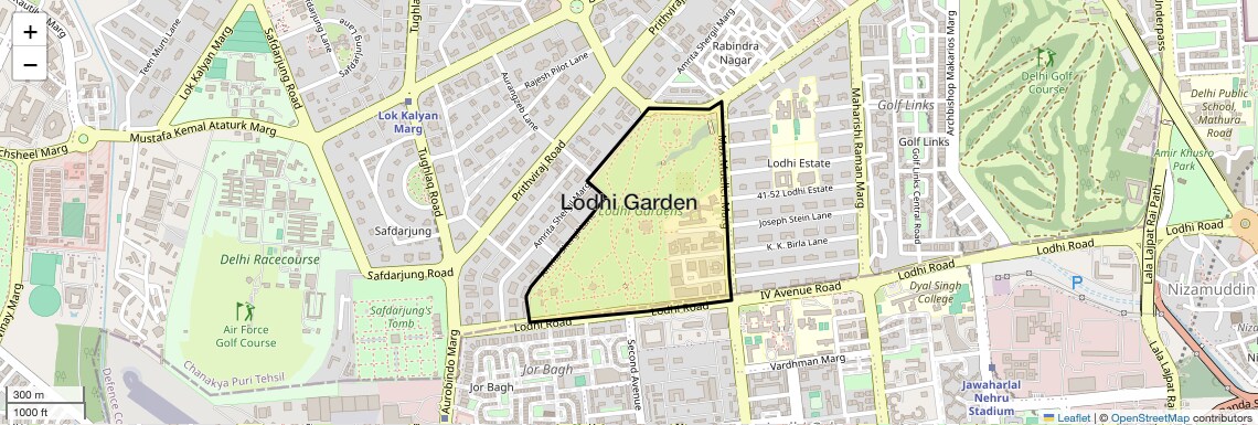 Location Map of Lodhi Garden, Delhi