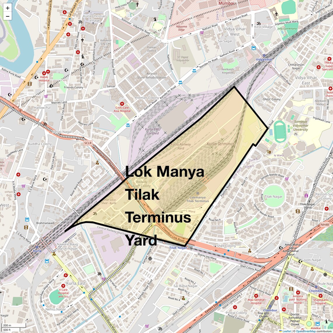 Location Map of Lok Manya Tilak Terminus Yard, Mumbai