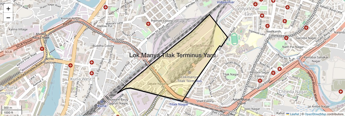Location Map of Lok Manya Tilak Terminus Yard, Mumbai