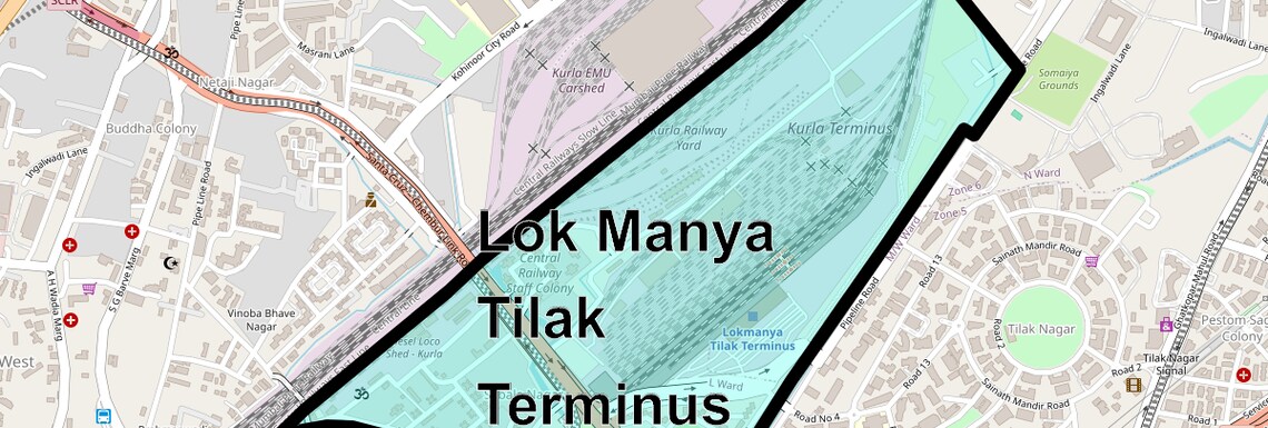 Location Map of Lok Manya Tilak Terminus Yard, Mumbai
