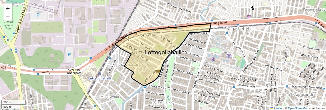 Location Map of Lottegollahalli, Bangalore