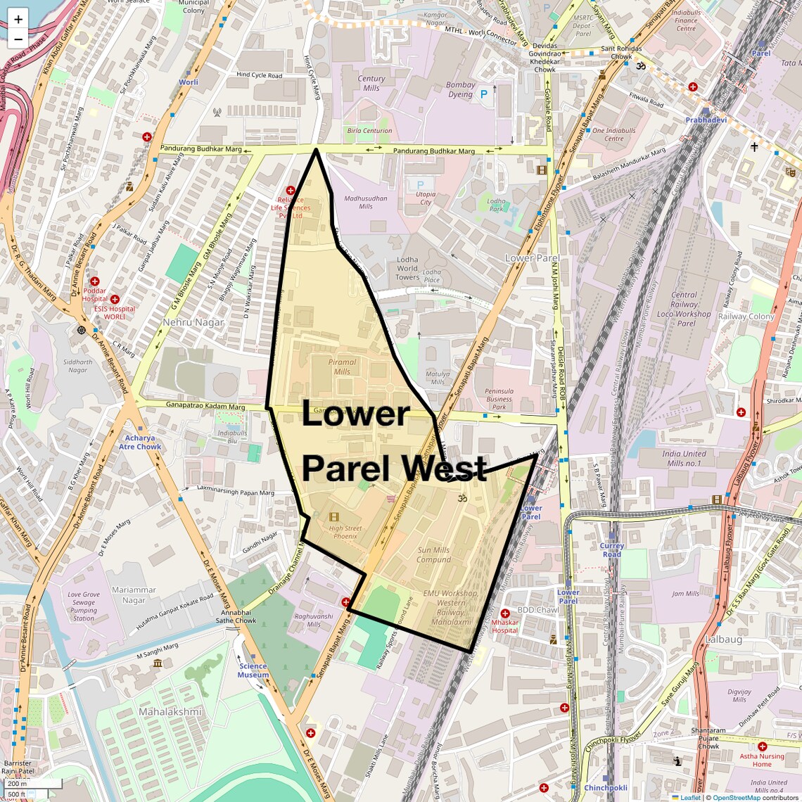 Location Map of Lower Parel West, Mumbai