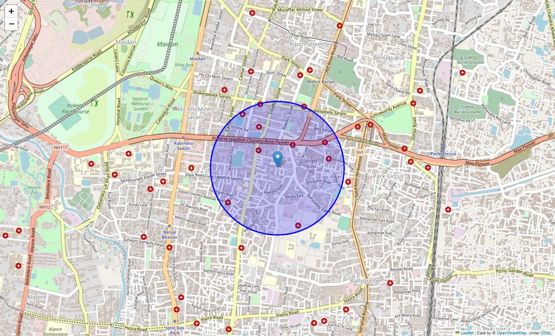 Location Map of Lower Rawdon Street, Kolkata