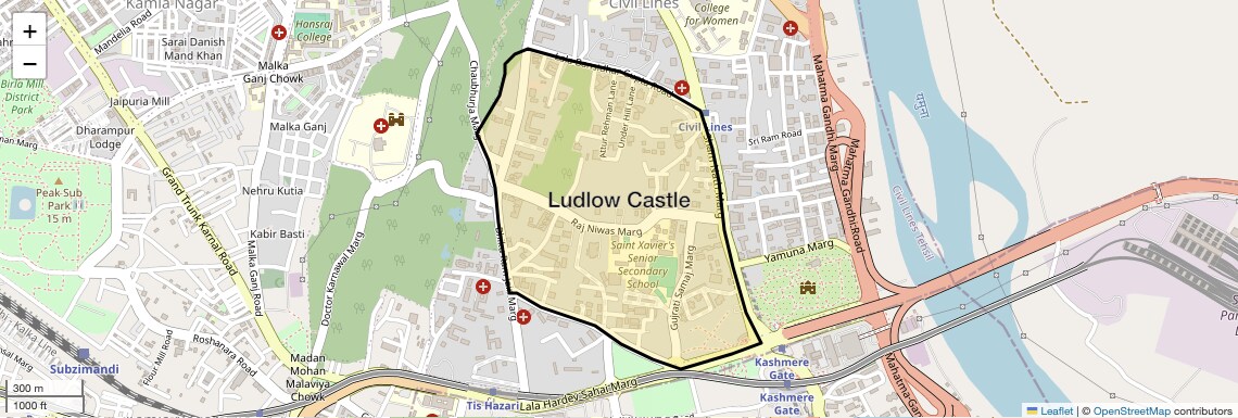 Location Map of Ludlow Castle, Delhi