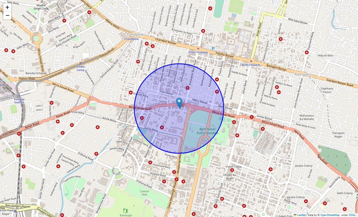 Location Map of M I Road, Jaipur